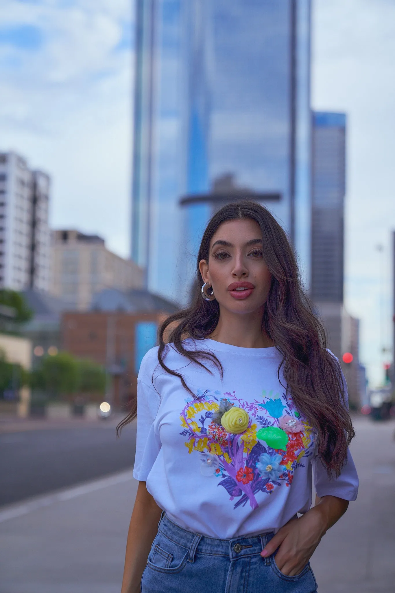 3D Flower Detail T-Shirt