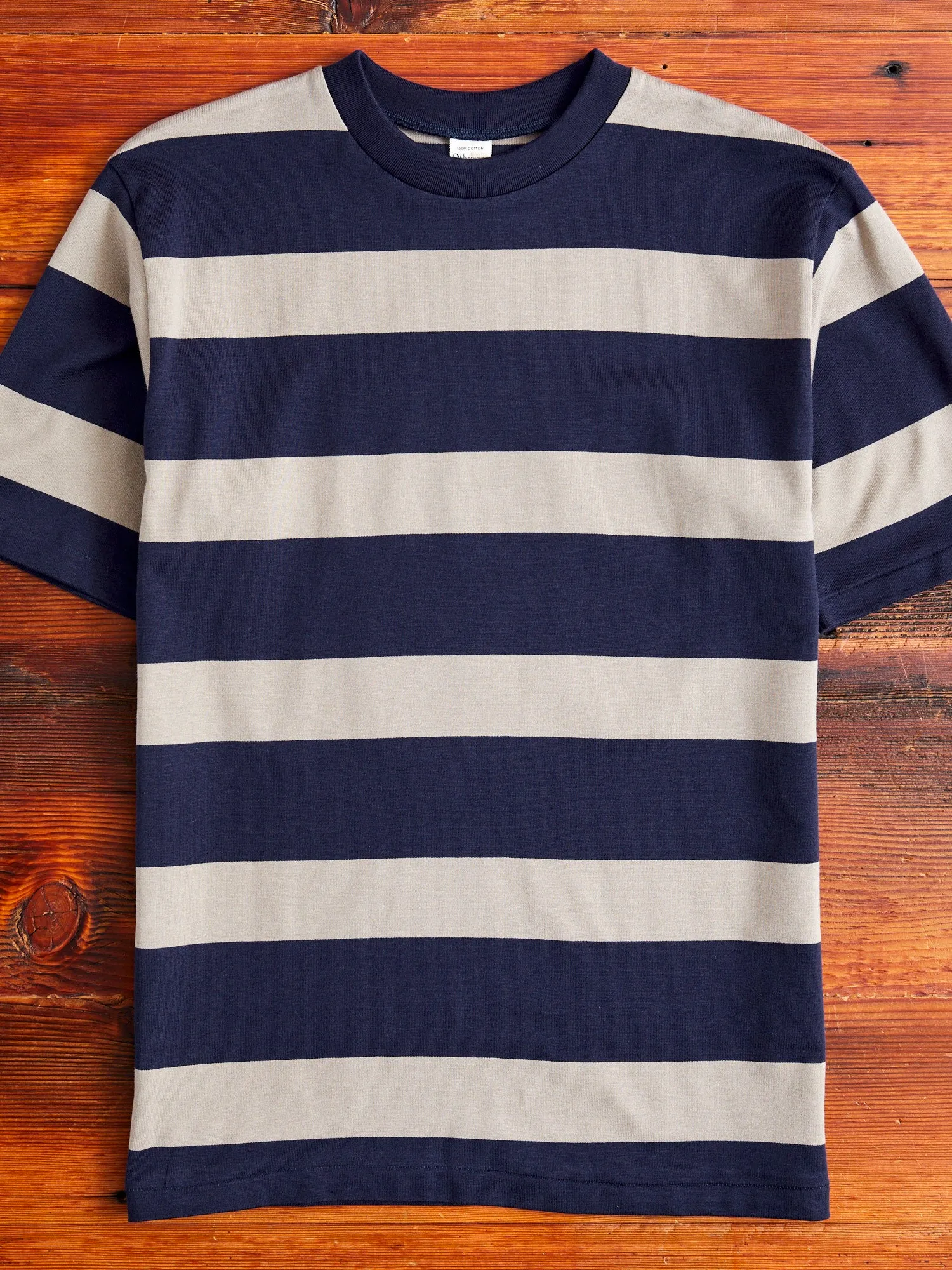 4089 Loopwheel Stripe Border Tee in Navy Grey