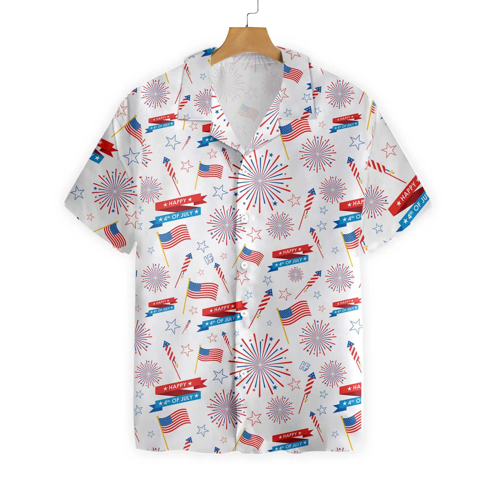 4th Of July America Flag Firework Pattern Hawaiian Shirt, Independence Day US Flag Aloha Shirt For Men, Perfect Gift For Patriots, Friends, Husband, Boyfriend, Family