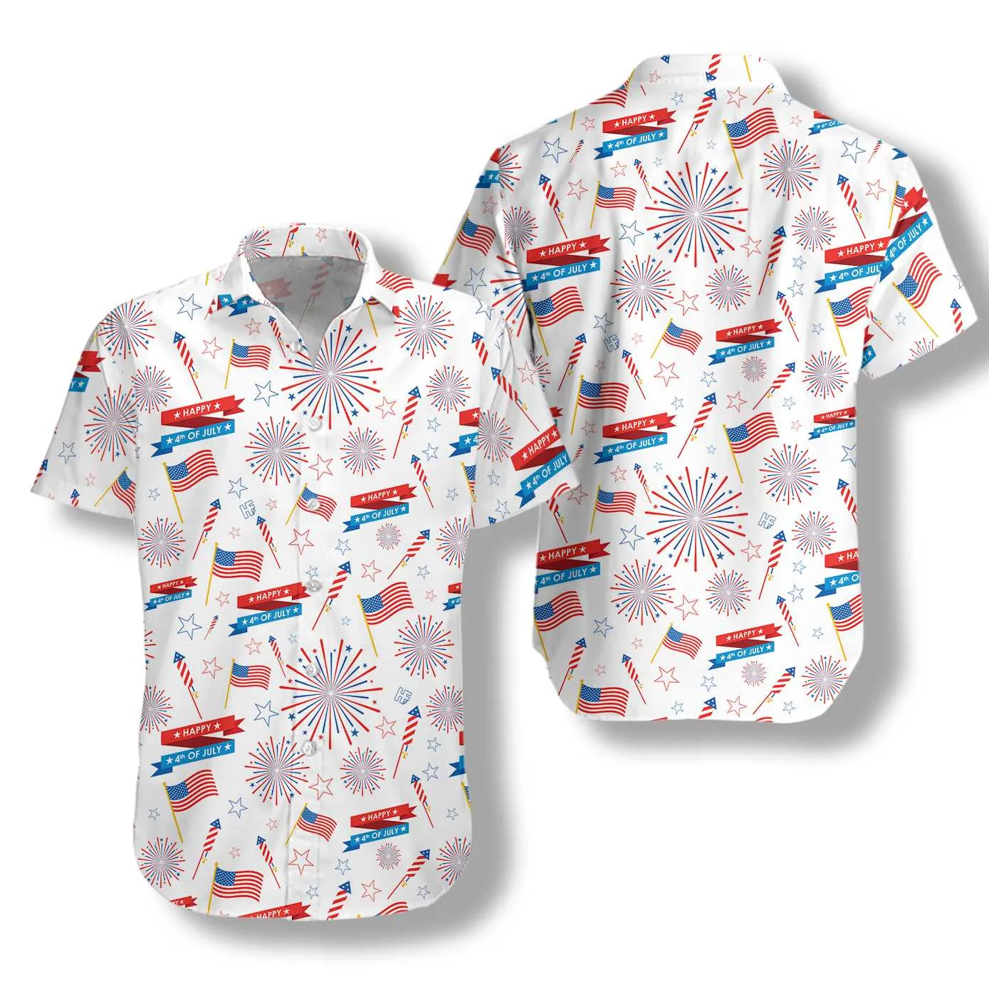 4th Of July America Flag Firework Pattern Hawaiian Shirt, Independence Day US Flag Aloha Shirt For Men, Perfect Gift For Patriots, Friends, Husband, Boyfriend, Family