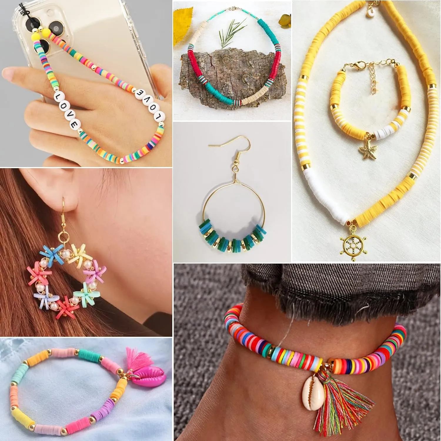 56  Colors Clay Beads for Bracelets Making, 11788Pcs Clay Bead Kit with 28 Kinds of Speckled & Mixed Colored Beads, 6Mm Heishi Beads Flat Polymer Clay Beads Kit with Letter Charms Jump Rings