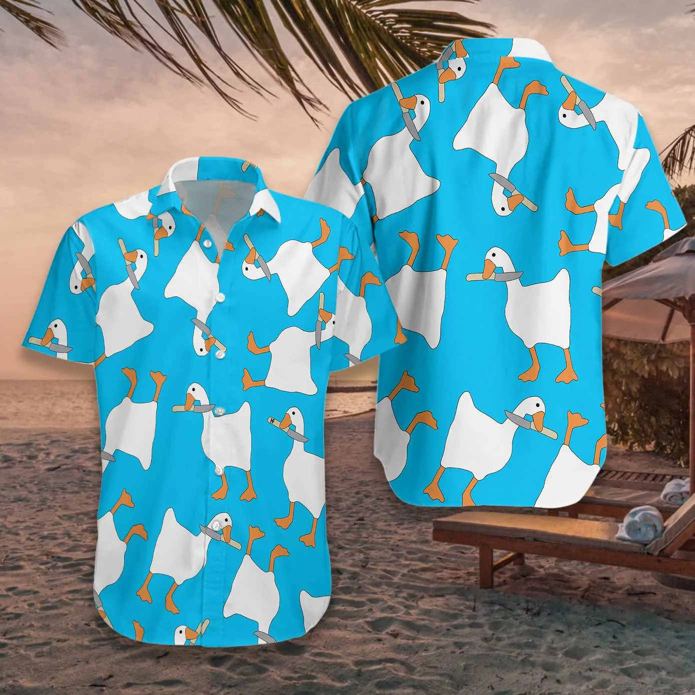 A Dangerous Duck With Knife Hawaiian Shirt, Duck Pattern Aloha Shirt For Men, Perfect Gift For Friends, Husband, Boyfriend, Family