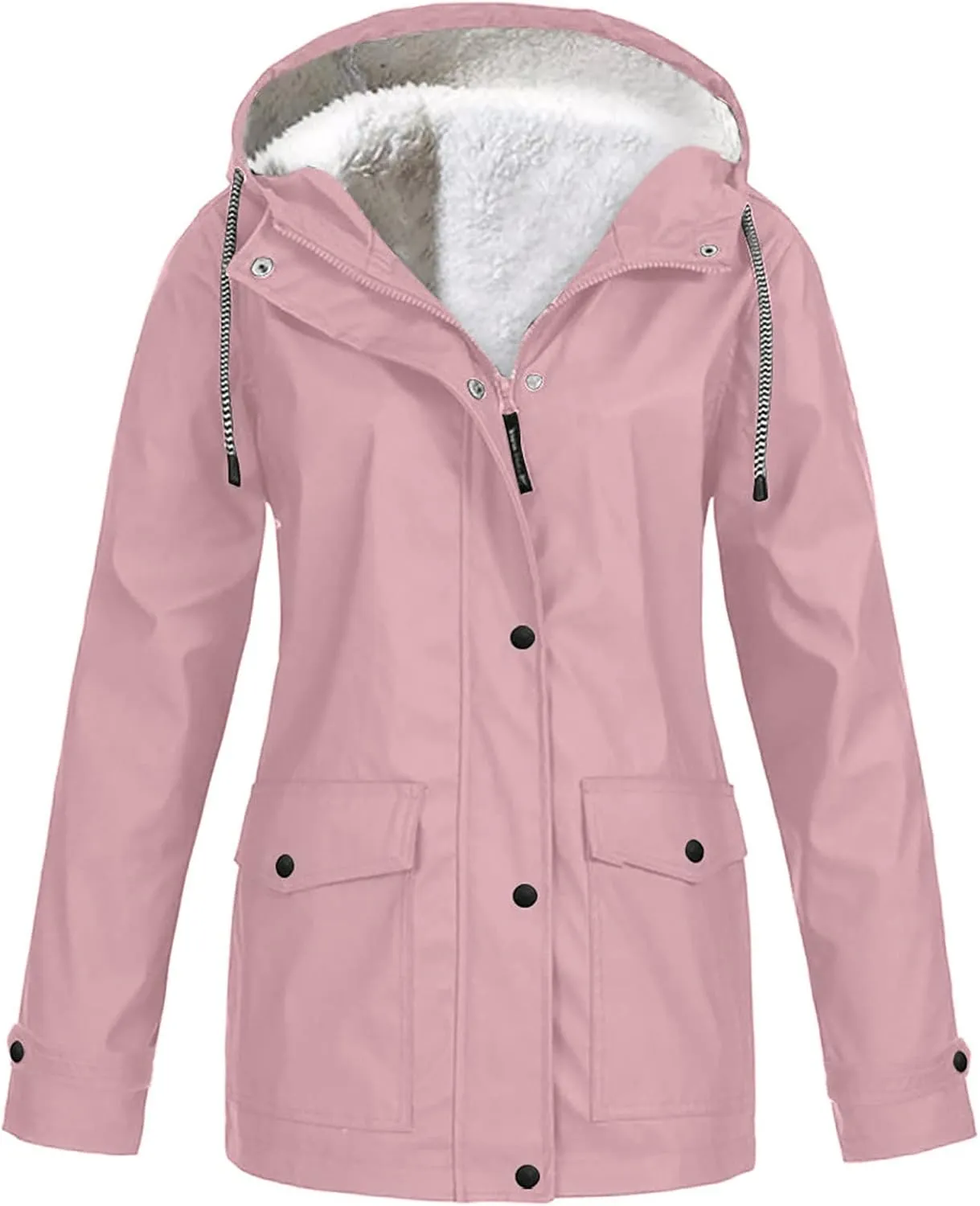 Active Hooded Rain Jackets Women's Fleece Lined Raincoat Waterproof Lightweight Outdoor Windbreaker Trench Rain Coats