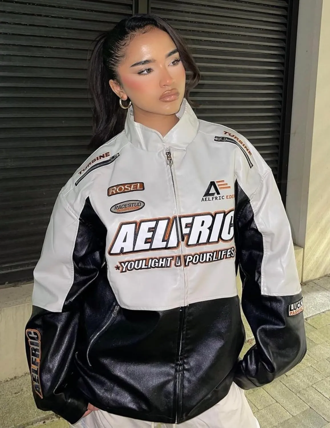 Aelfric Eden Jackets Racer Racket Vintage Graphic Baseball Oversized Jacket Coats Streetwear Casual Comfy Soft Warm Coats