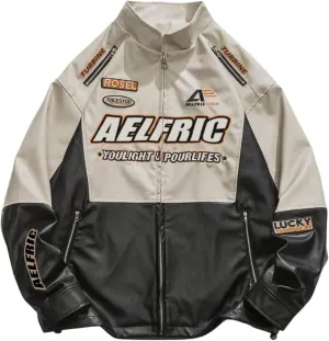 Aelfric Eden Jackets Racer Racket Vintage Graphic Baseball Oversized Jacket Coats Streetwear Casual Comfy Soft Warm Coats