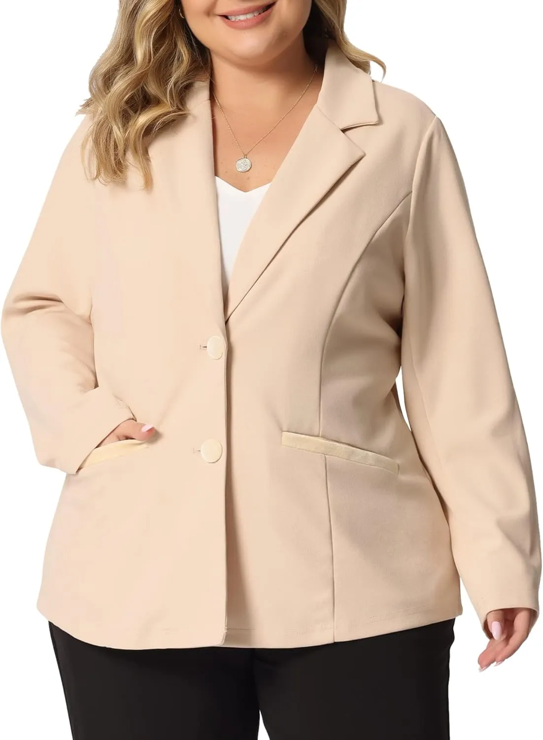 Agnes Orinda Plus Size Blazer for Women Notched Lapel V Neck Office Work Business Suits 2025 Jacket Blazers