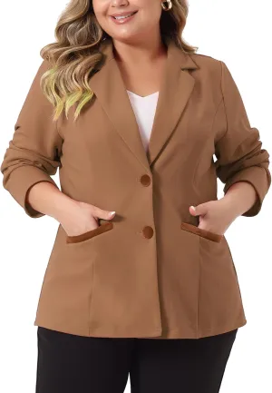 Agnes Orinda Plus Size Blazer for Women Notched Lapel V Neck Office Work Business Suits 2025 Jacket Blazers