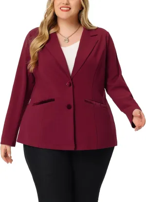 Agnes Orinda Plus Size Blazer for Women Notched Lapel V Neck Office Work Business Suits 2025 Jacket Blazers