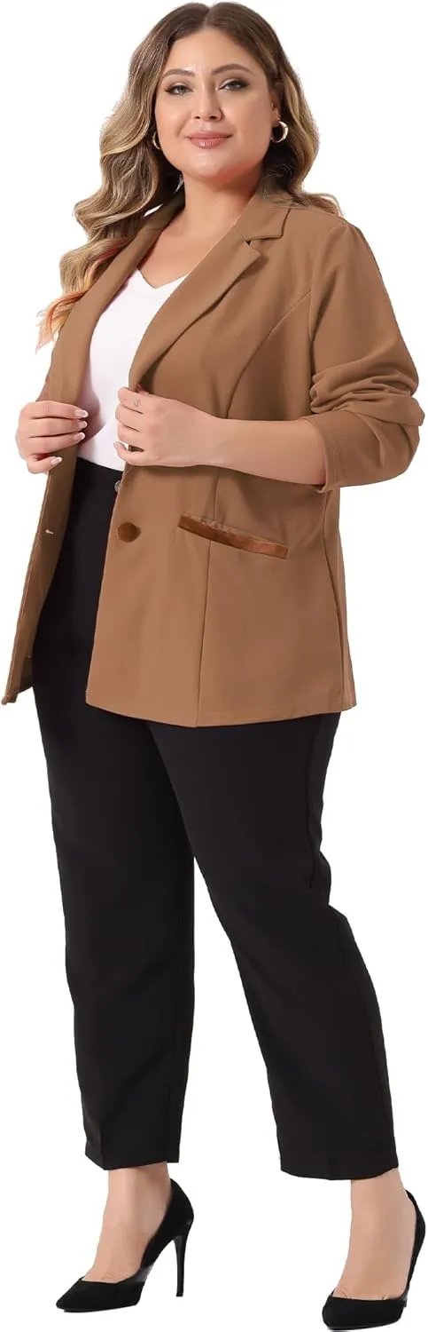 Agnes Orinda Plus Size Blazer for Women Notched Lapel V Neck Office Work Business Suits 2025 Jacket Blazers
