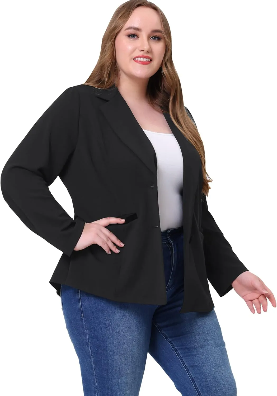 Agnes Orinda Plus Size Blazer for Women Notched Lapel V Neck Office Work Business Suits 2025 Jacket Blazers