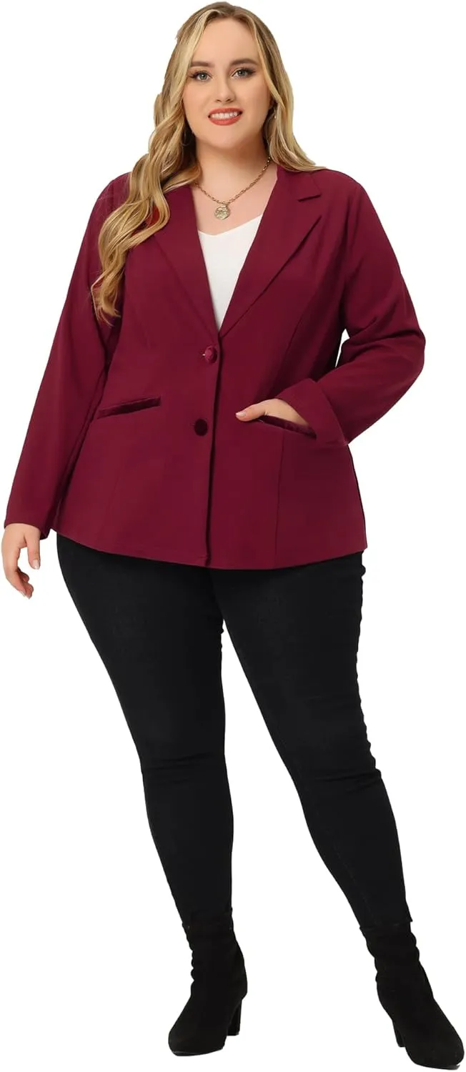 Agnes Orinda Plus Size Blazer for Women Notched Lapel V Neck Office Work Business Suits 2025 Jacket Blazers
