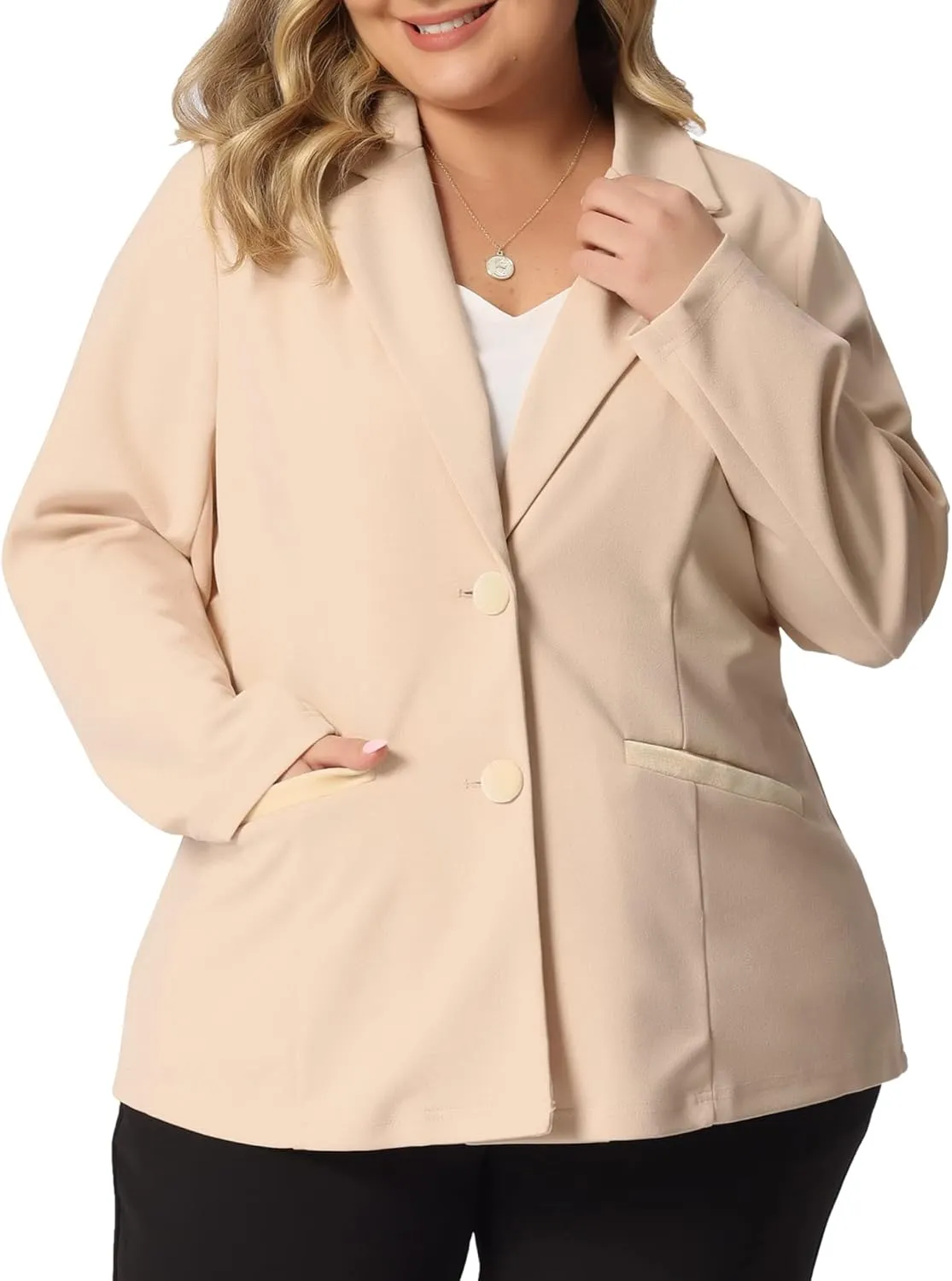 Agnes Orinda Plus Size Blazer for Women Notched Lapel V Neck Office Work Business Suits 2025 Jacket Blazers