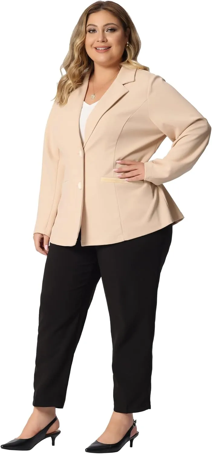 Agnes Orinda Plus Size Blazer for Women Notched Lapel V Neck Office Work Business Suits 2025 Jacket Blazers