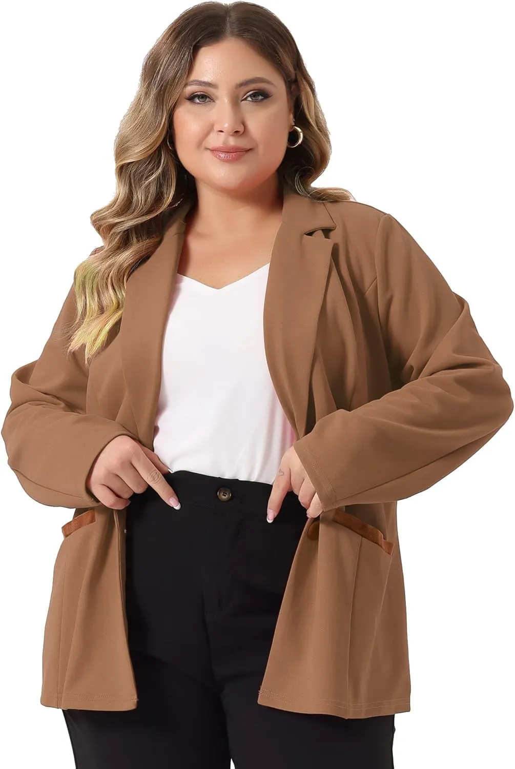 Agnes Orinda Plus Size Blazer for Women Notched Lapel V Neck Office Work Business Suits 2025 Jacket Blazers