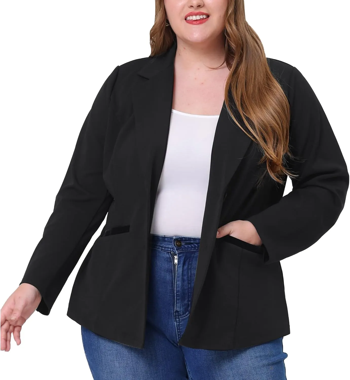 Agnes Orinda Plus Size Blazer for Women Notched Lapel V Neck Office Work Business Suits 2025 Jacket Blazers