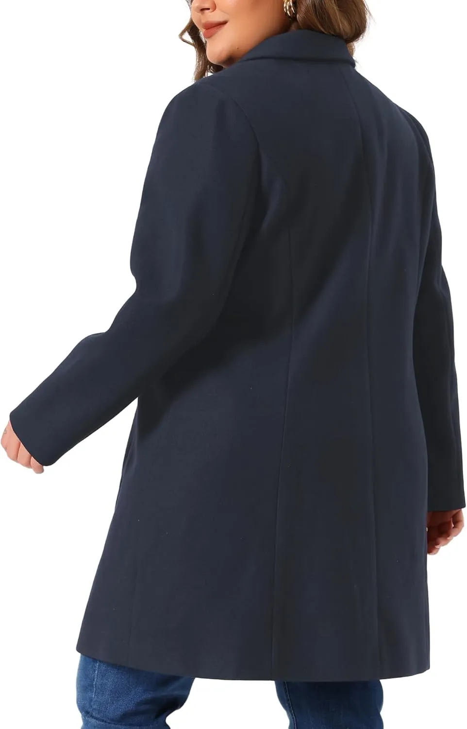 Agnes Orinda Plus Size Women Pea Coats Double Breasted Notch Lapel Elegant Winter Long Trench Coats