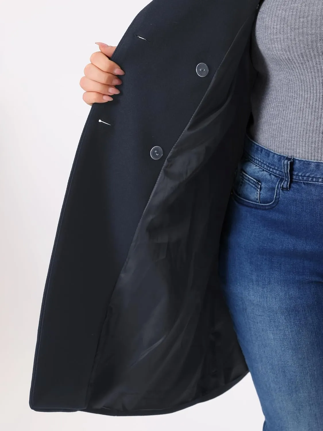 Agnes Orinda Plus Size Women Pea Coats Double Breasted Notch Lapel Elegant Winter Long Trench Coats