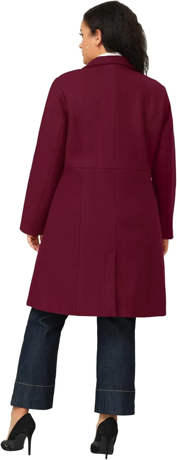 Agnes Orinda Women's Plus Size Long Winter Coats Notch Lapel Double Breasted Pea Trench Coats