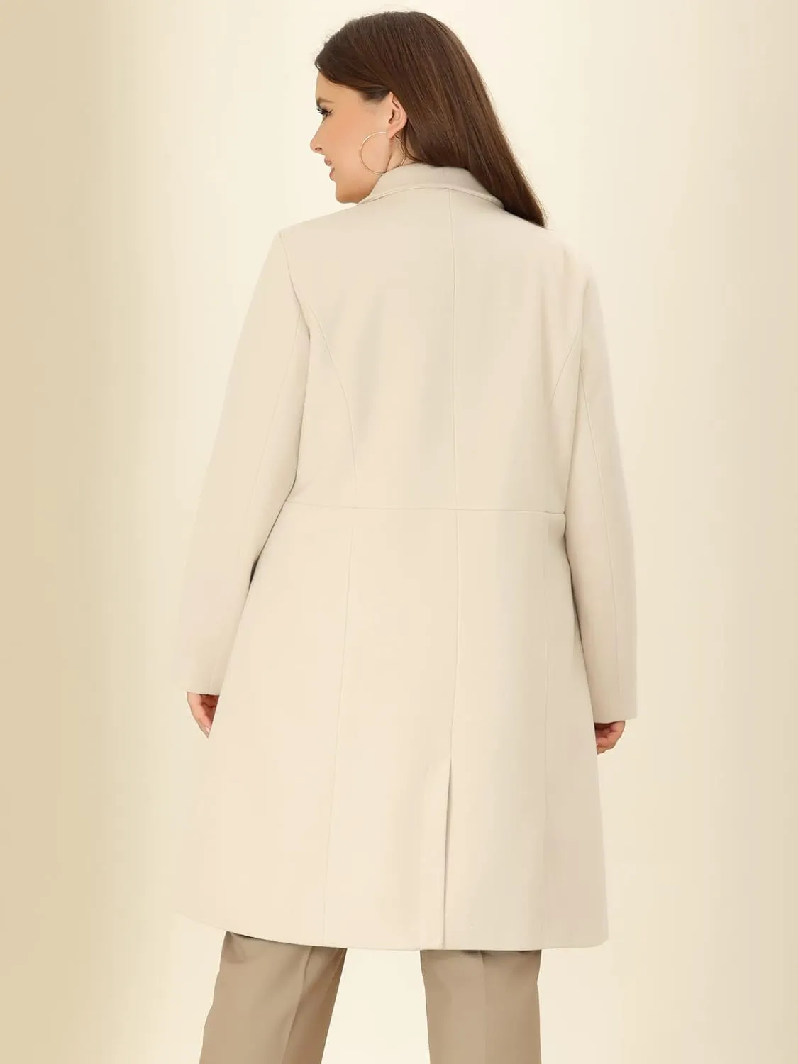 Agnes Orinda Women's Plus Size Long Winter Coats Notch Lapel Double Breasted Pea Trench Coats