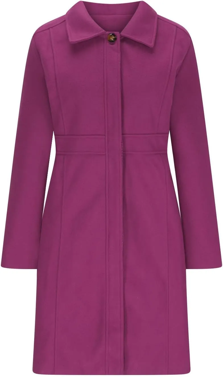 Akklian Womens Winter Woolen Outerwear Overcoat Single Breasted Mid-Thigh A-Line Pea Coat Business Office Elegant Trench Coat