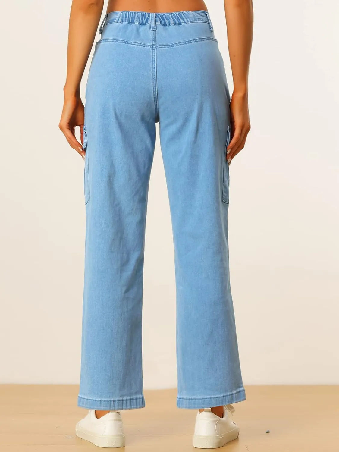 Allegra K Women's High Waist Denim Trouser Casual Distressed Denim Pants Jeans