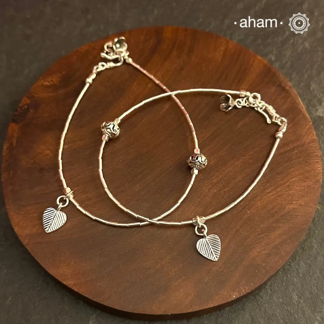 A.M P.M Charm Silver Anklets