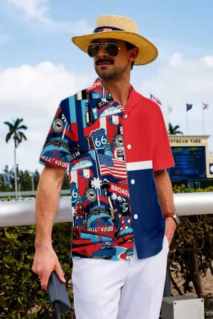 America Pop Art Hawaiian Shirt, Navy Red Aloha Shirt For Men & Women, Best Gift For Husband, Wife, Boyfriend, Girlfriend, Friend, Family