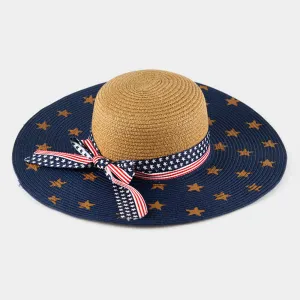American Flag Bow Floppy  Sun Hat