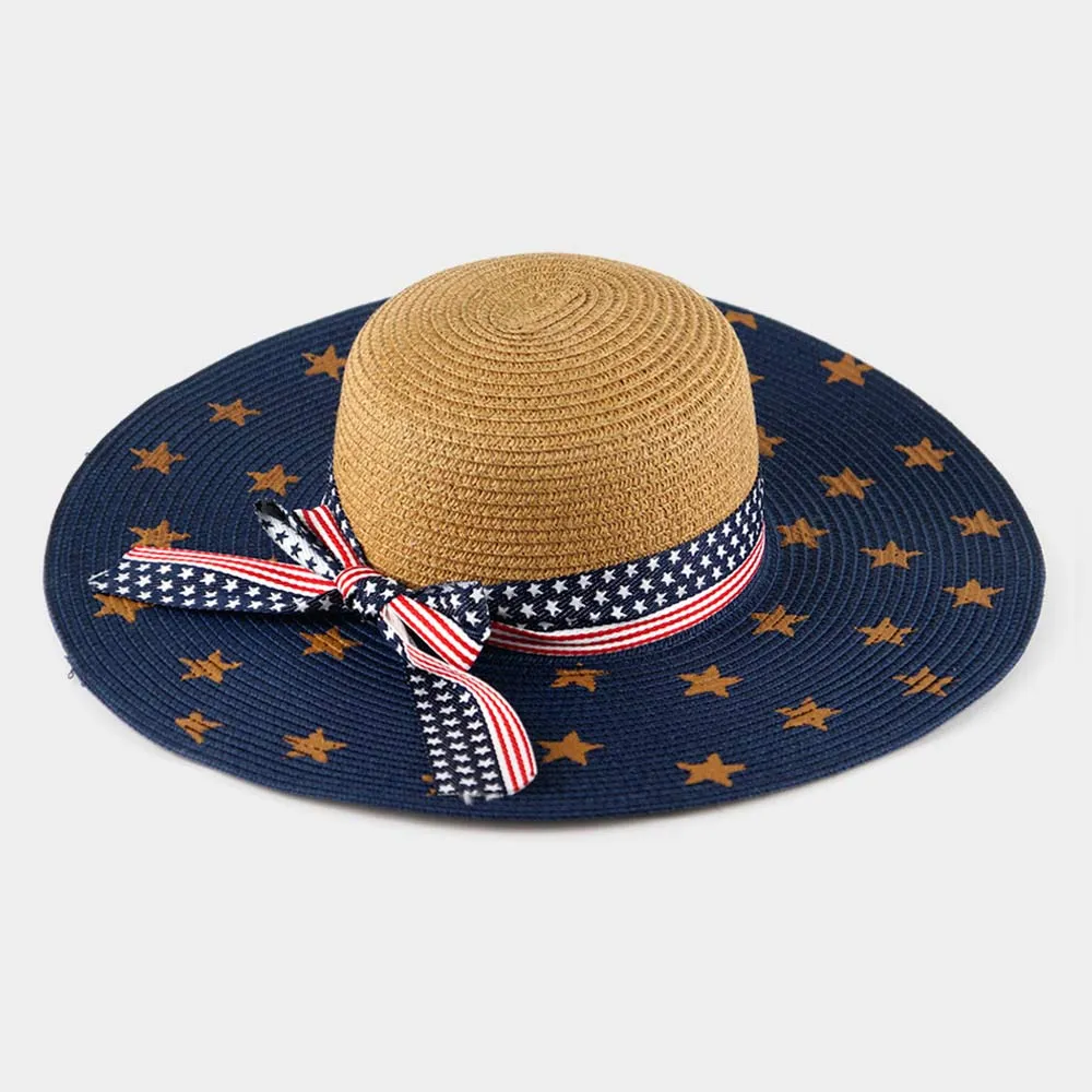 American Flag Bow Floppy  Sun Hat