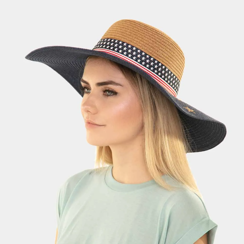 American Flag Bow Floppy  Sun Hat