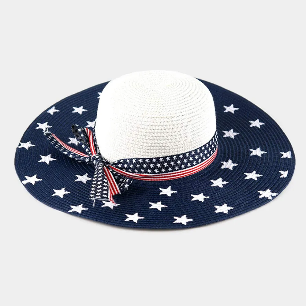 American Flag Bow Floppy  Sun Hat