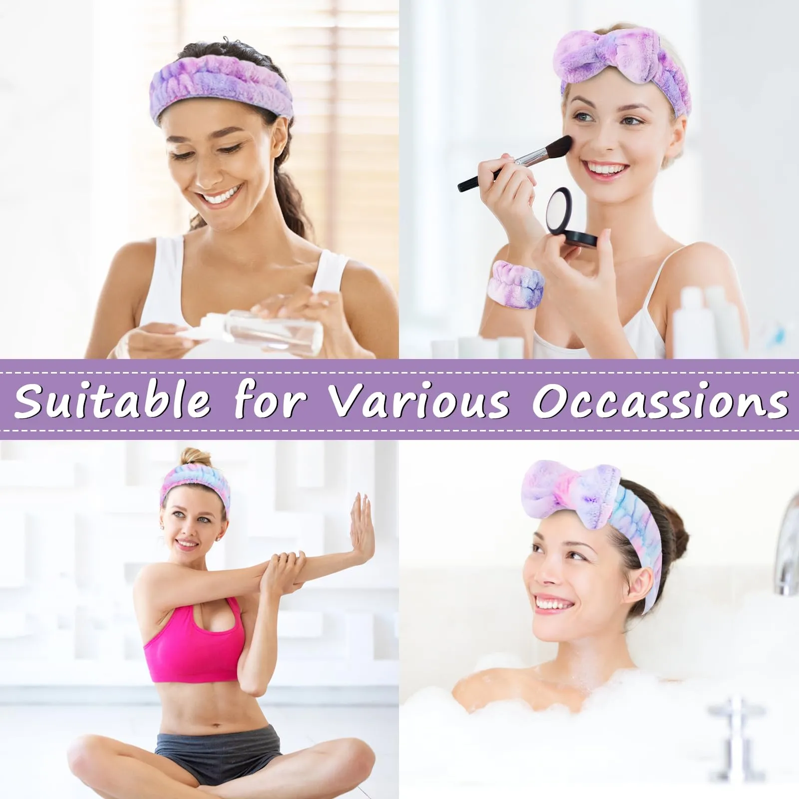 Ancaedhy 4 Pieces Face Wash Headband and Wristband Set, Spa Headband and wrist washband set for washing face, Skincare headband and wristband set, Macaron Pink Spa headband