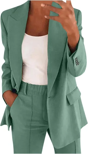 Aniywn Blazer Sets Women 2 Piece Outfits Plus Size Women Business Casual Sets Dressy Blazer Jackets Straight Leg Pants Suits