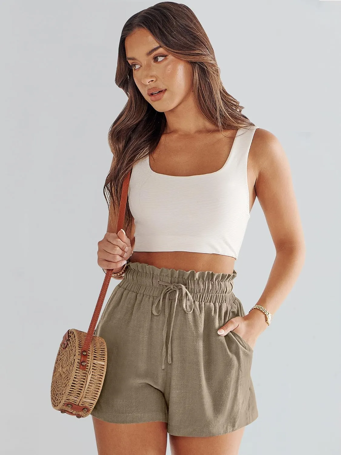 ANRABESS Linen Shorts for Women Summer Casual Wide Leg Loose High Waist Drawstring Dressy Beach Shorts 2025 Comfy Clothes