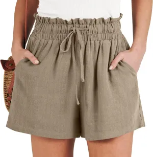 ANRABESS Linen Shorts for Women Summer Casual Wide Leg Loose High Waist Drawstring Dressy Beach Shorts 2025 Comfy Clothes