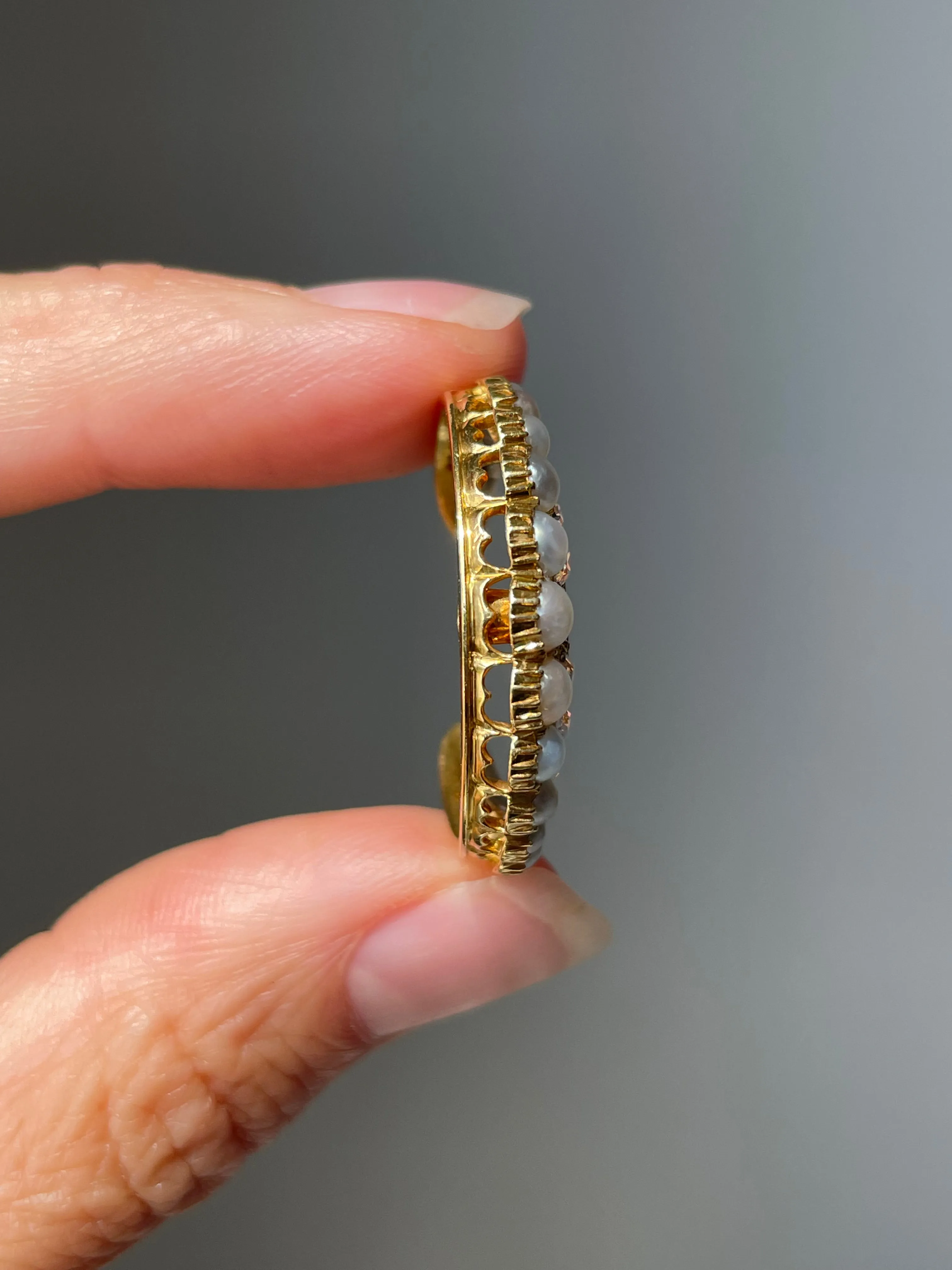 Antique Late Victorian Diamond and Pearl Crescent Moon Brooch