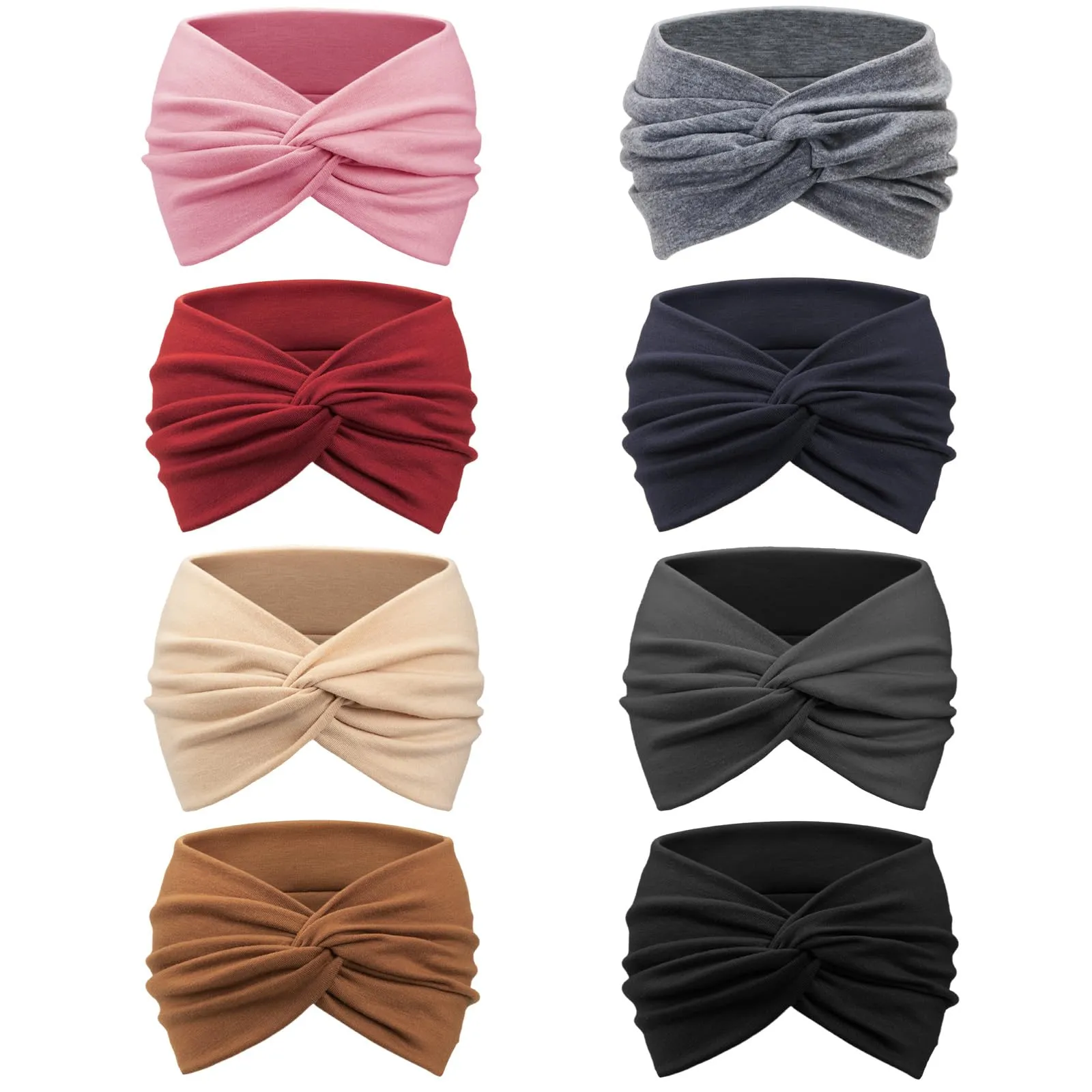 AQOKKA 8 Pack Wide Headbands for Women Knotted Head Bands for Women's Hair Non Slip Boho Head Wraps Hair Accessories for Women