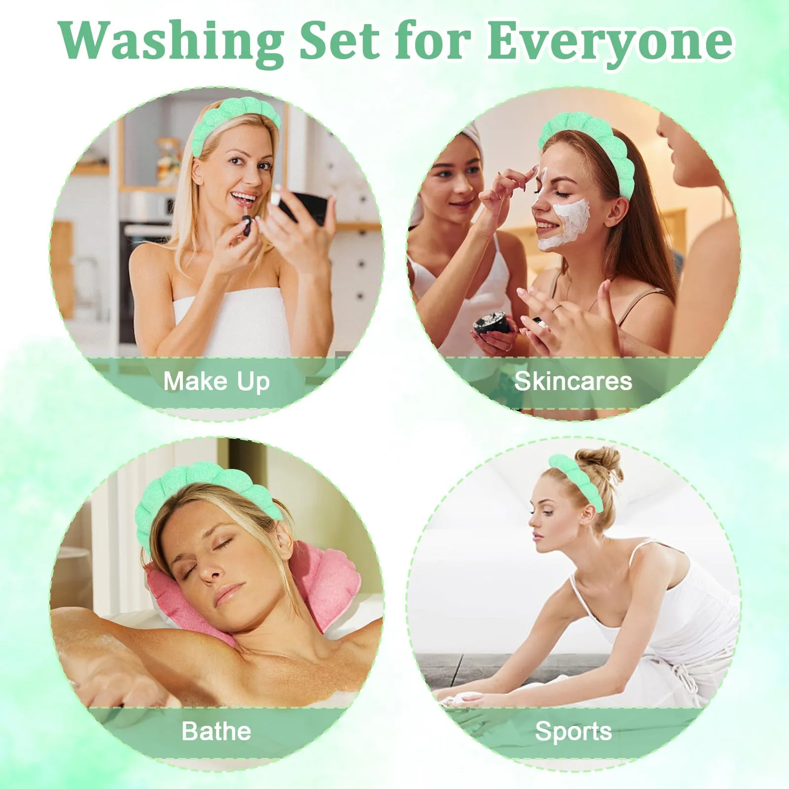 Araluky Women's Spa Headband for Washing Face, Makeup Removal, and Shower - Terry Cloth Puffy Sponge Headband with Hair Accessories (Green)