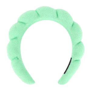 Araluky Women's Spa Headband for Washing Face, Makeup Removal, and Shower - Terry Cloth Puffy Sponge Headband with Hair Accessories (Green)