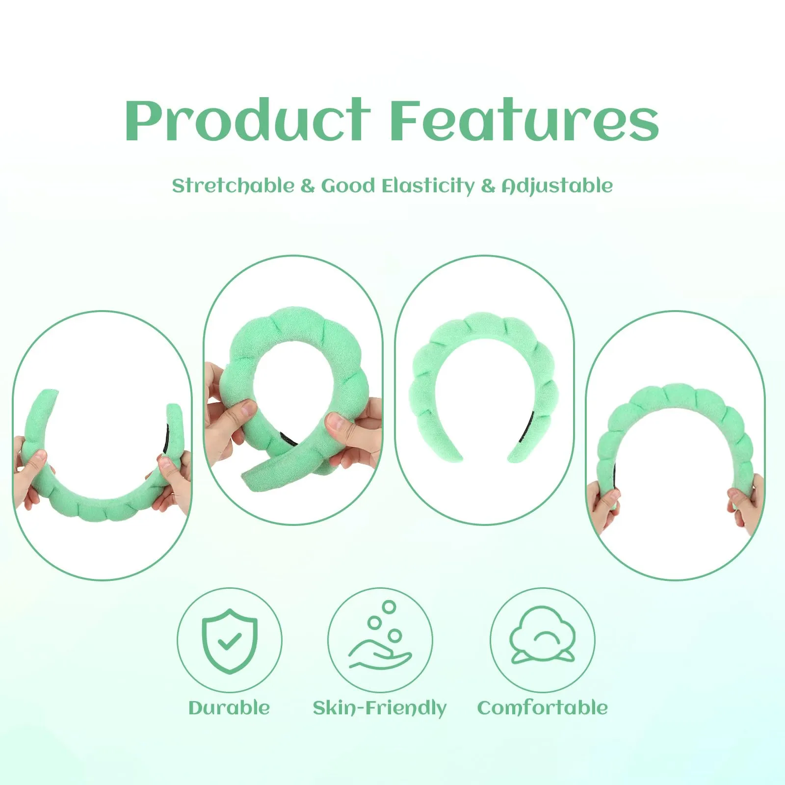 Araluky Women's Spa Headband for Washing Face, Makeup Removal, and Shower - Terry Cloth Puffy Sponge Headband with Hair Accessories (Green)