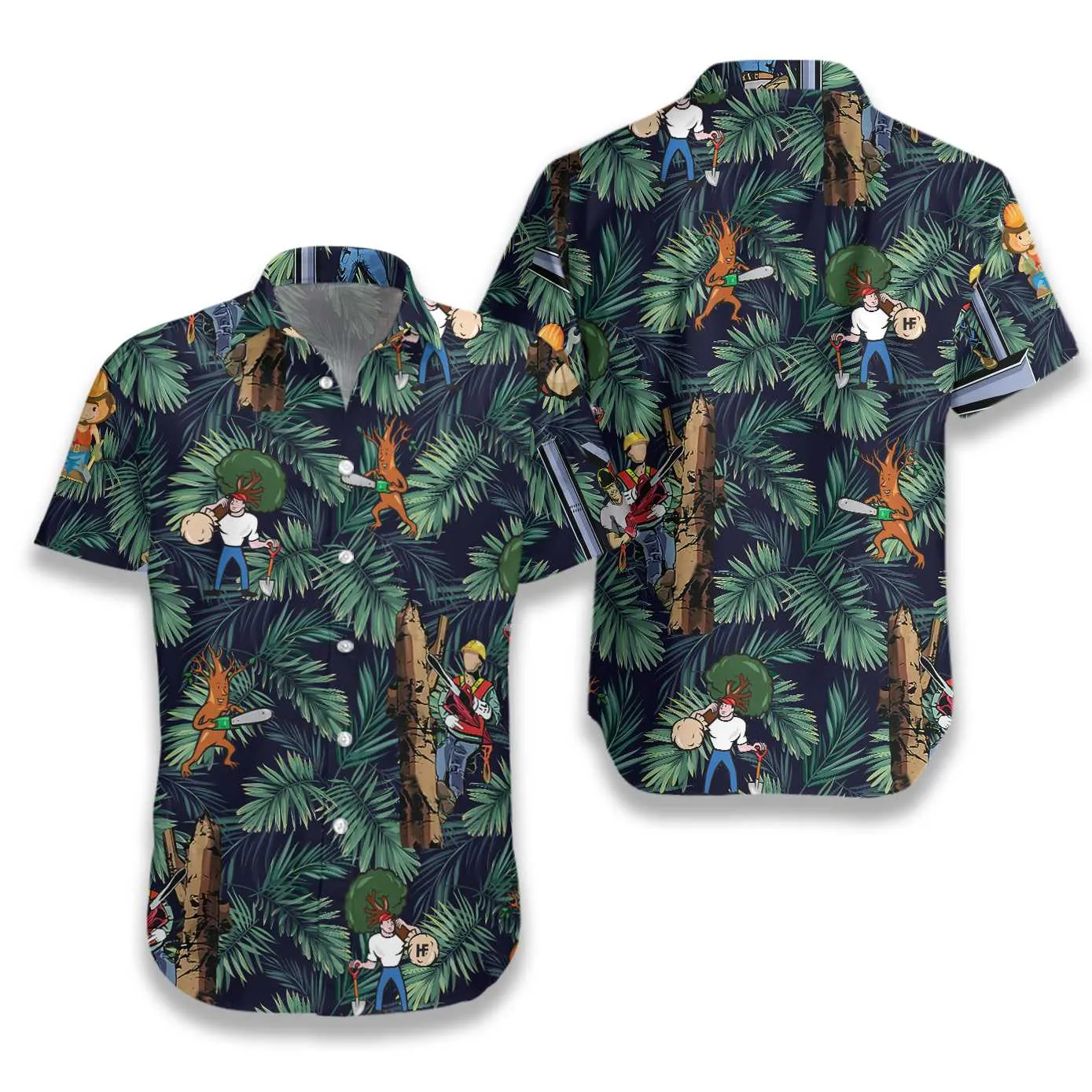 Arborist Proud Hawaiian Shirt, Leaves Pattern Navy Aloha Shirt For Men & Women, Best Gift For Arborist, Husband, Wife, Boyfriend, Girlfriend