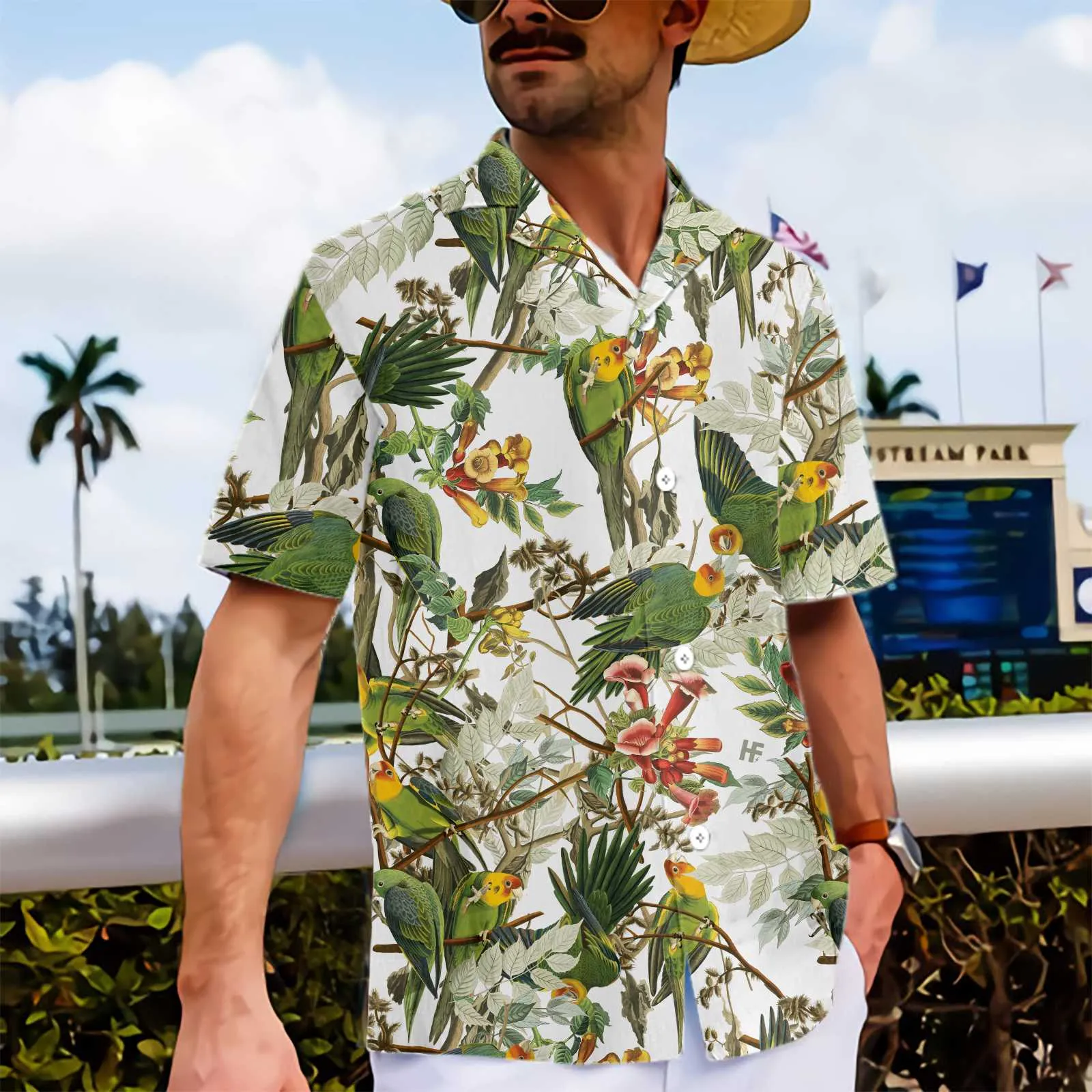 Audubon Carolina Parrot Hawaiian Shirt, Tropical Flower Aloha Shirt For Men & Women, Best Gift For Summer, Husband, Wife, Boyfriend, Girlfriend