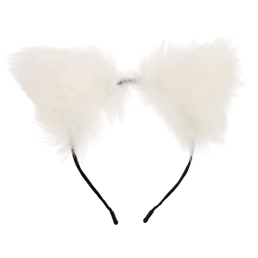 Aularso Cat Fox Fur Ears Headband White Hair Bands Anime Cosplay Costume Halloween Fancy Party Decorationes Hair Accessories for Women and Girls (White)