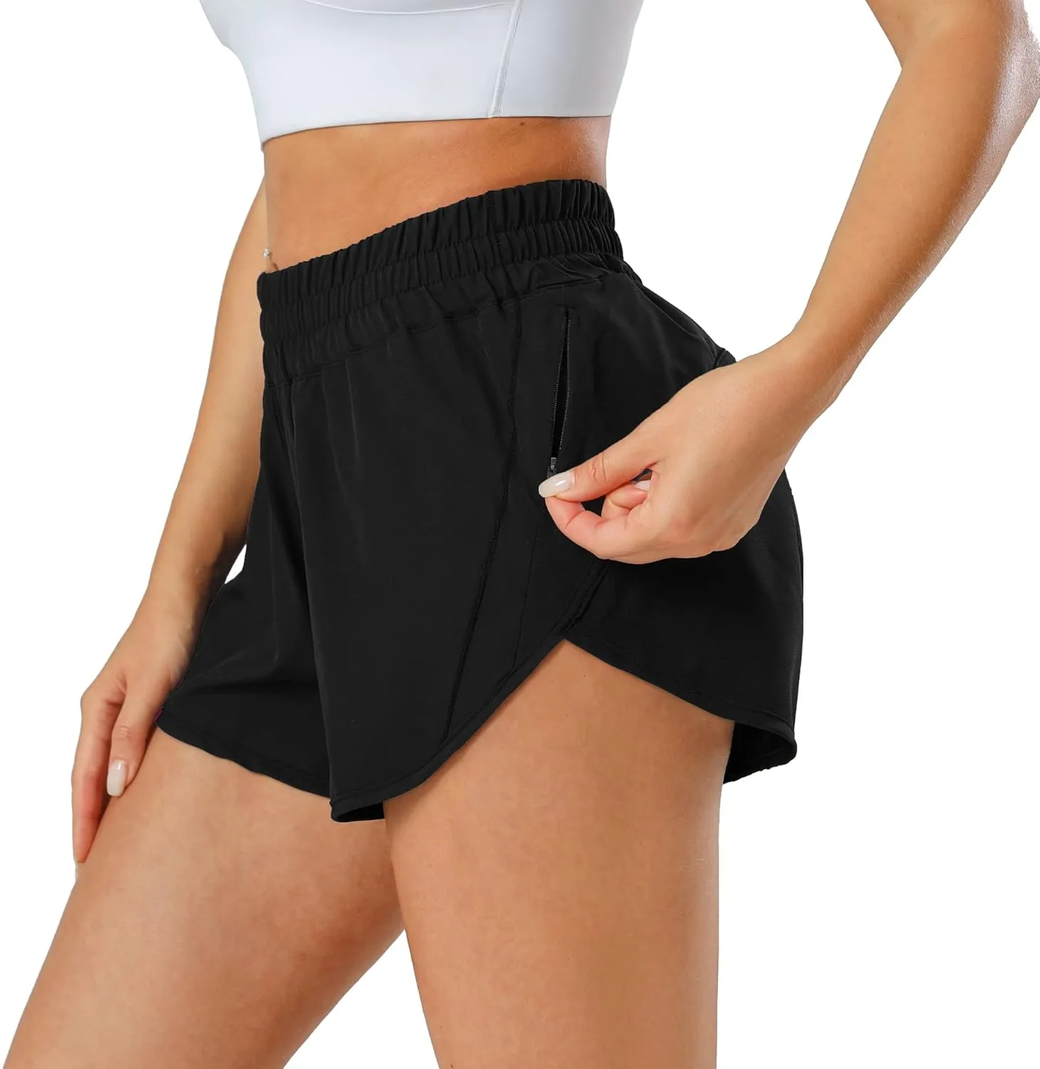 Aurefin Athletic Shorts for Women,Women's Quick Dry Workout Sports Active Running Track Shorts with Elastic and Zip Pockets