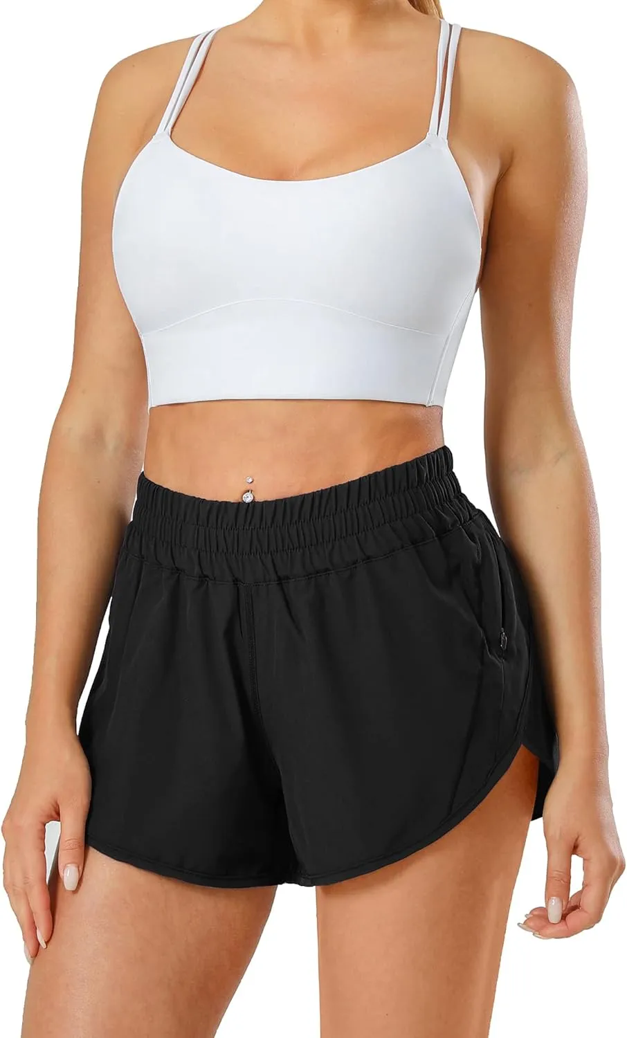 Aurefin Athletic Shorts for Women,Women's Quick Dry Workout Sports Active Running Track Shorts with Elastic and Zip Pockets