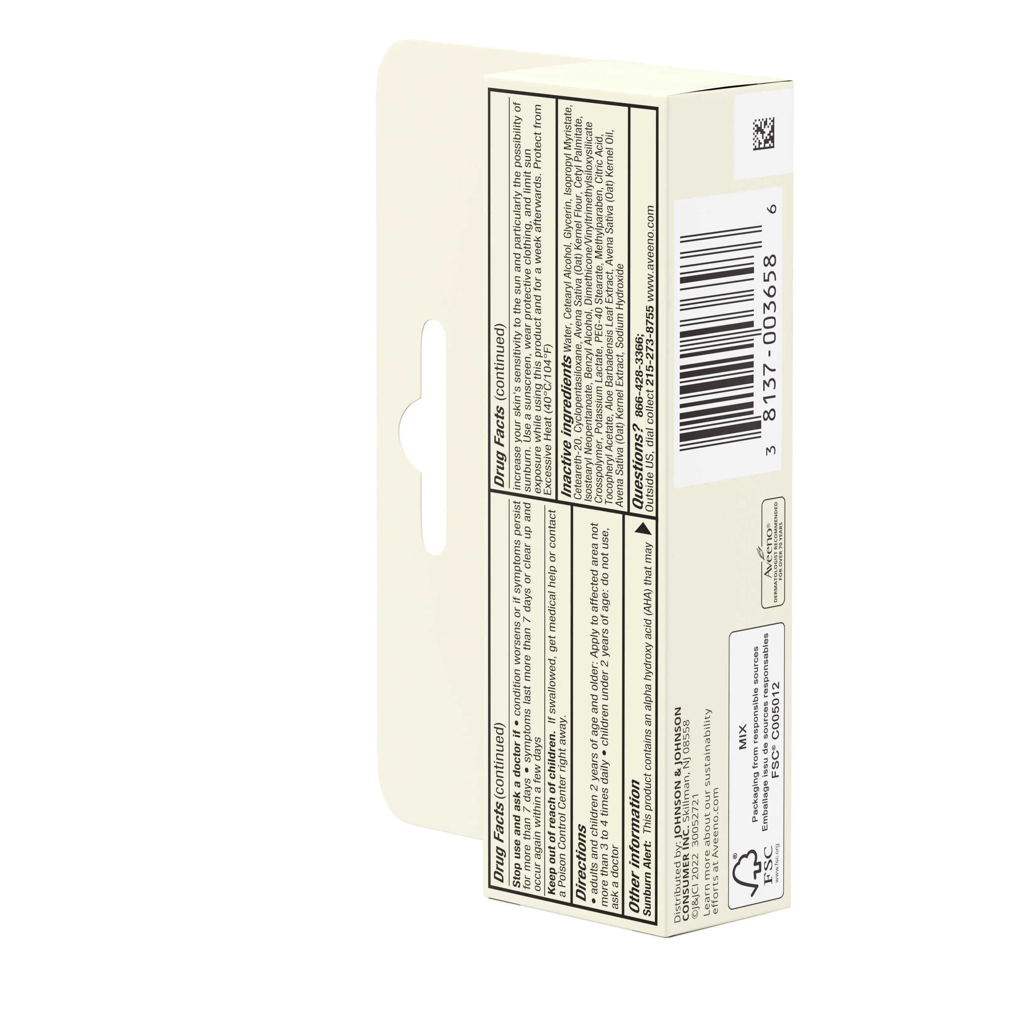 Aveeno Active Naturals Hydrocortisone Anti-Itch Cream-1 oz.-6/Box-4/Case