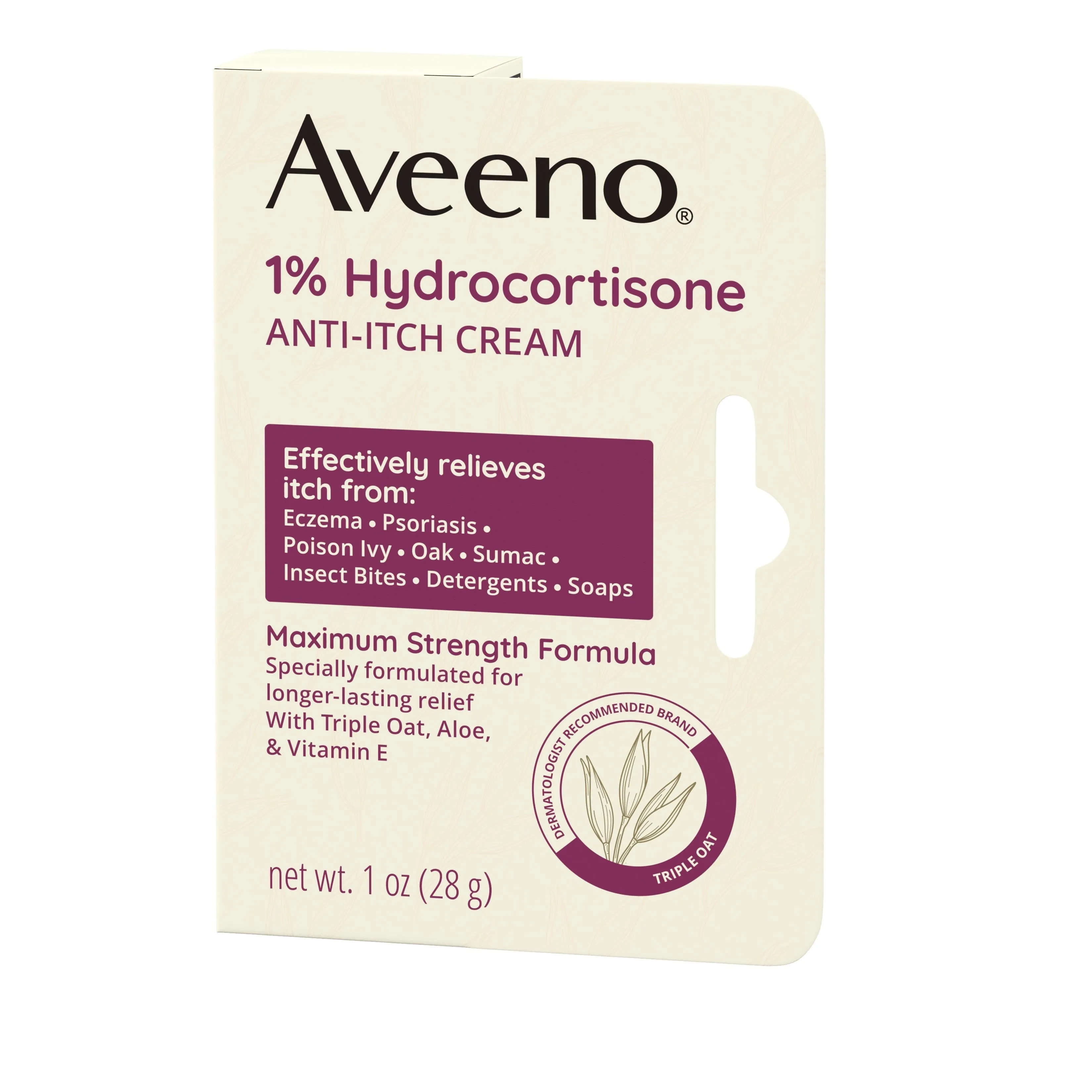 Aveeno Active Naturals Hydrocortisone Anti-Itch Cream-1 oz.-6/Box-4/Case