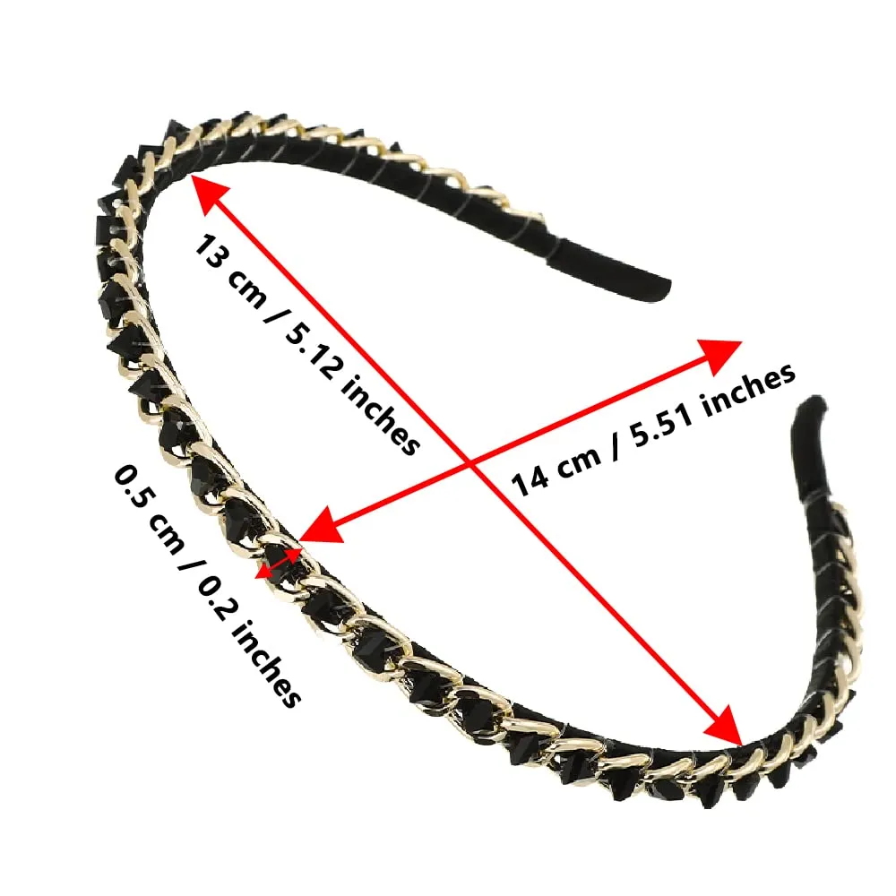 AWAYTR 3Pcs Women Chain Headband No Slip Metal Chained Hairband Rhinestone Headband Twist Gold Chain Hair Hoop Headband for Women Girls (Rhinestone(Black/Clear/Pink))