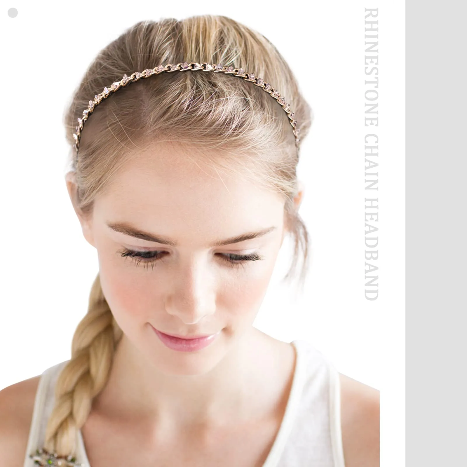 AWAYTR 3Pcs Women Chain Headband No Slip Metal Chained Hairband Rhinestone Headband Twist Gold Chain Hair Hoop Headband for Women Girls (Rhinestone(Black/Clear/Pink))