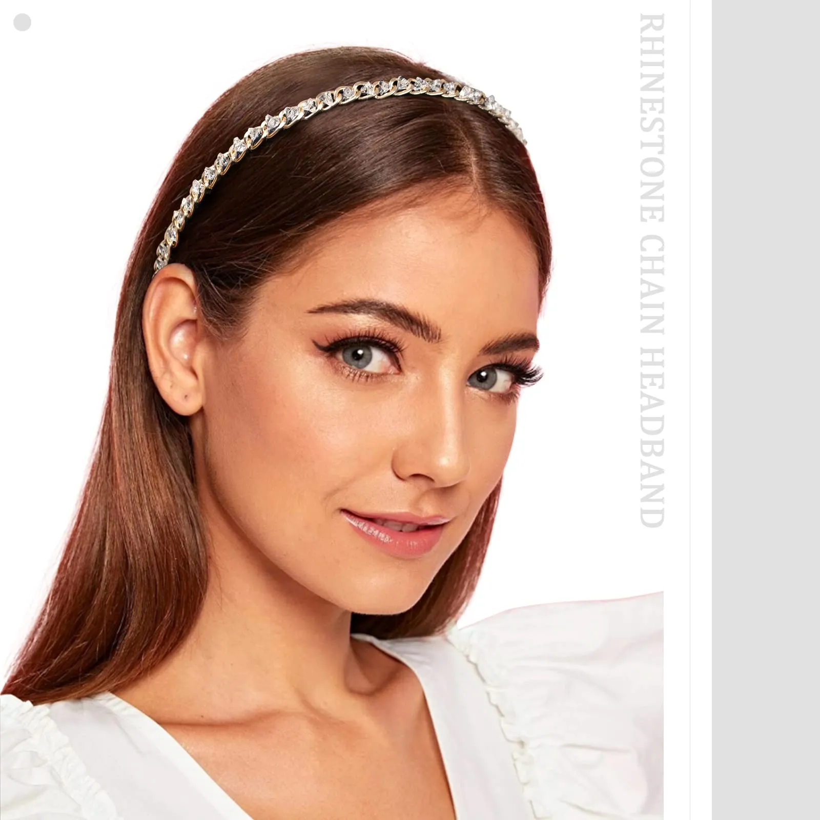AWAYTR 3Pcs Women Chain Headband No Slip Metal Chained Hairband Rhinestone Headband Twist Gold Chain Hair Hoop Headband for Women Girls (Rhinestone(Black/Clear/Pink))